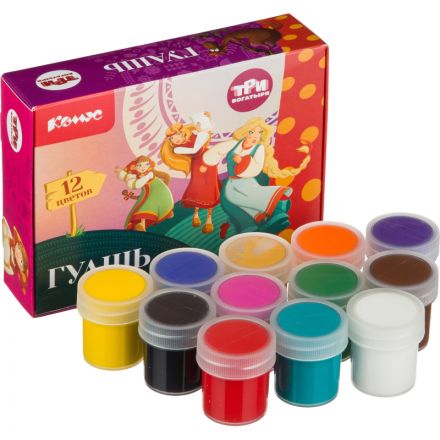 Гуашь КОМУС Три Богатыря набор 12 цв, 20 мл девочки Гуашь КОМУС Три Богатыря набор 12 цв, 20 мл девочки
