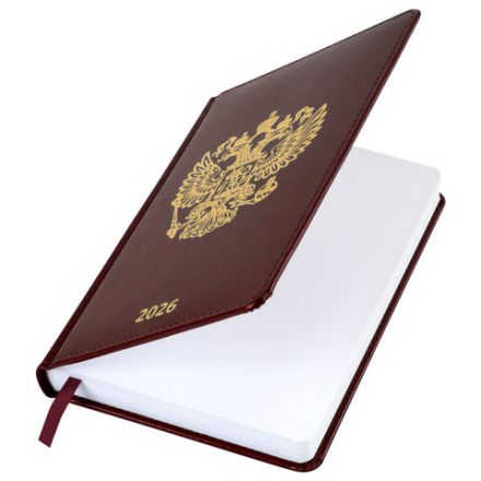 Ежедневник датированный 2026 А5 138х213 мм, BRAUBERG "State", под кожу, коричневый, 117417