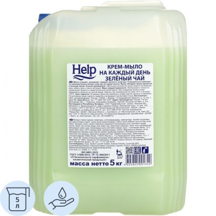 Крем-мыло жидкое жидкое HELP Зеленый чай 5кг Крем-мыло жидкое жидкое HELP Зеленый чай 5кг