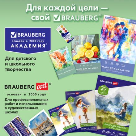 Папка для акварели БОЛЬШАЯ А3, 20 л., 200 г/м2, 297х420 мм, BRAUBERG АКАДЕМИЯ, "Львёнок", 117745