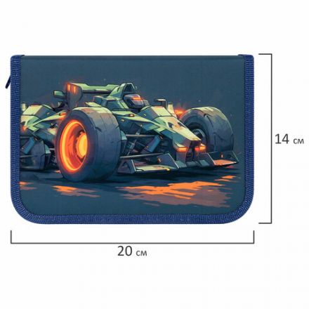 Пенал ПИФАГОР, 1 отделение, 2 откидные планки, полиэстер, 20х14 см, "Speed bolid", 273479