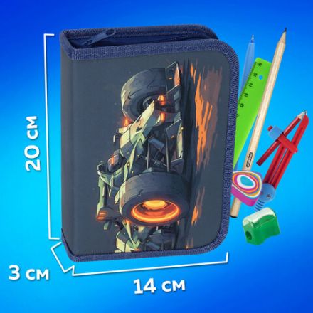 Пенал ПИФАГОР, 1 отделение, 2 откидные планки, полиэстер, 20х14 см, "Speed bolid", 273479