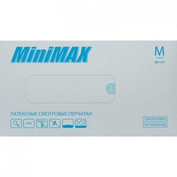 Мед.смотров. перчатки латекс., нестер., с пудрой, MiniMax (M) 50 пар/уп