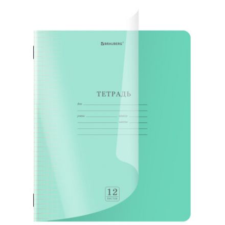 Тетрадь пластиковая обложка (прозрачная) 12 листов, клетка, BRAUBERG "Smart Cover", ЗЕЛЕНАЯ, 405019 Тетрадь пластиковая обложка (прозрачная) 12 листов, клетка, BRAUBERG "Smart Cover", ЗЕЛЕНАЯ, 405019