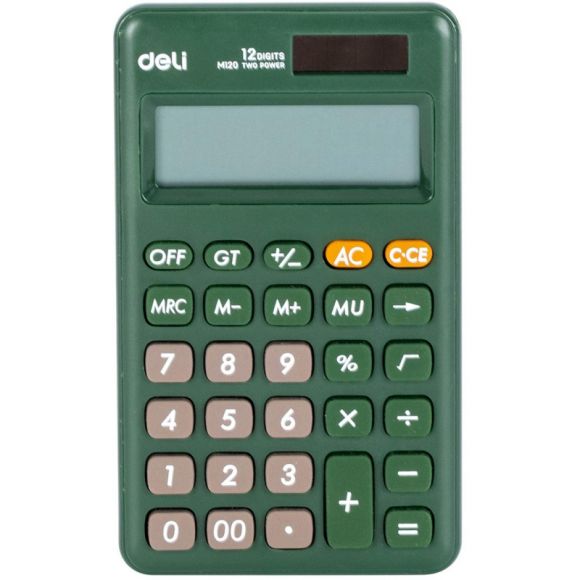 Калькулятор настольн.КОМПАКТ. Deli EM120,12р, дв. питание, 118x70мм,зеленый