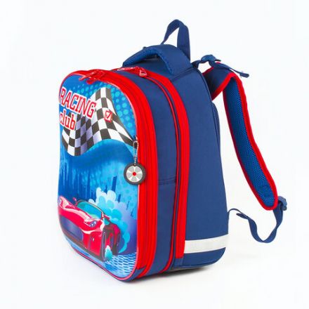 Ранец BRAUBERG PREMIUM, 2 отделения, с брелоком, дополнительный объем, для мальчиков, "Гоночный клуб", 38х29х18 см, 227819