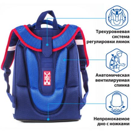 Ранец BRAUBERG PREMIUM, 2 отделения, с брелоком, дополнительный объем, для мальчиков, "Гоночный клуб", 38х29х18 см, 227819