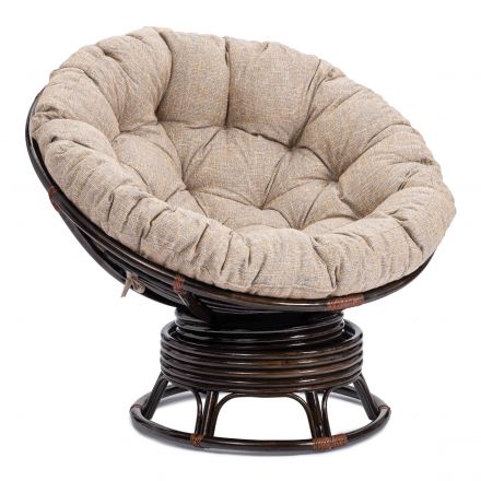 Кресло-качалка Папасан/Papasan (W 23/01 B) /с подушкой/ 115х78х104см, античный черно-коричневый, подушка рогожка, меланж