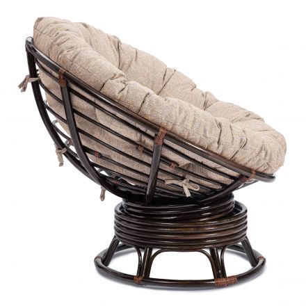 Кресло-качалка Папасан/Papasan (W 23/01 B) /с подушкой/ 115х78х104см, античный черно-коричневый, подушка рогожка, меланж