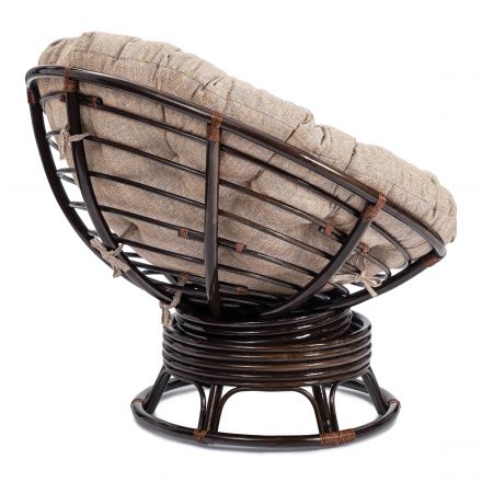 Кресло-качалка Папасан/Papasan (W 23/01 B) /с подушкой/ 115х78х104см, античный черно-коричневый, подушка рогожка, меланж