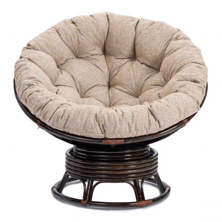 Кресло-качалка Папасан/Papasan (W 23/01 B) /с подушкой/ 115х78х104см, античный черно-коричневый, подушка рогожка, меланж