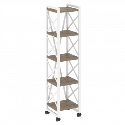 Loft Стеллаж на колесных опорах-5 полок VR.L-MST.K-5.4 Тиквуд тёмный/Белый металл 400*400*1704