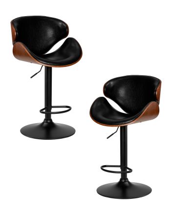 Набор 2 шт Стул барный DOBRIN KARTER BLACK, коричневый орех дерево (BWW), черный PU Набор 2 шт Стул барный DOBRIN KARTER BLACK, коричневый орех дерево (BWW), черный PU