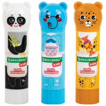 Клей-карандаш "Зверята: панда, слон, леопард" 9 г, фигурный колпачок, 3 шт./блистер, BRAUBERG KIDS, 272473 Клей-карандаш "Зверята: панда, слон, леопард" 9 г, фигурный колпачок, 3 шт./блистер, BRAUBERG KIDS, 272473
