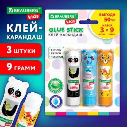 Клей-карандаш "Зверята: панда, слон, леопард" 9 г, фигурный колпачок, 3 шт./блистер, BRAUBERG KIDS, 272473 Клей-карандаш "Зверята: панда, слон, леопард" 9 г, фигурный колпачок, 3 шт./блистер, BRAUBERG KIDS, 272473