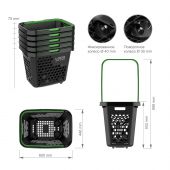 Корзина-тележка EVR_TECHNO XL пластиковая с 1салатовой пл.ручкой,80л черная