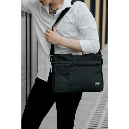 Сумка портфель HEIKKI NOVATION (ХЕЙКИ) с отделением для ноутбука 13-14", багажная лента, черная, 28х38х3 см, 272594