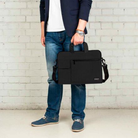 Сумка портфель HEIKKI NOVATION (ХЕЙКИ) с отделением для ноутбука 13-14", багажная лента, черная, 28х38х3 см, 272594