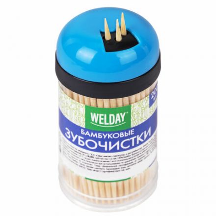 Зубочистки бамбуковые 200 штук в диспенсере, WELDAY (ВЭЛДЭЙ), 607567