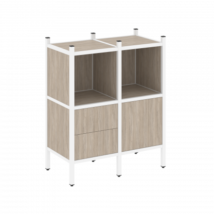 Loft Прямой стеллаж наборный VR.L-02 Дуб аттик/Белый металл 862*446*1047