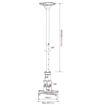 Кронштейн для проекторов Cactus CS-VM-PR01L-AL потолочный, 22 кг, серебр Кронштейн для проекторов Cactus CS-VM-PR01L-AL потолочный, 22 кг, серебр