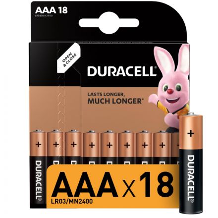 Батарейки Duracell Basic мизинчиковые ААA LR03 (18 штук в упаковке)
