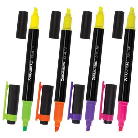 Набор текстовыделителей двусторонних BRAUBERG DUAL TIP 4 шт., АССОРТИ, линия 1-4 мм, 150845 Набор текстовыделителей двусторонних BRAUBERG DUAL TIP 4 шт., АССОРТИ, линия 1-4 мм, 150845