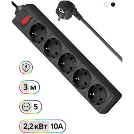 Сетевой фильтр DEFENDER ES, 5 розеток, 3 м, черный, 99485 Сетевой фильтр DEFENDER ES, 5 розеток, 3 м, черный, 99485