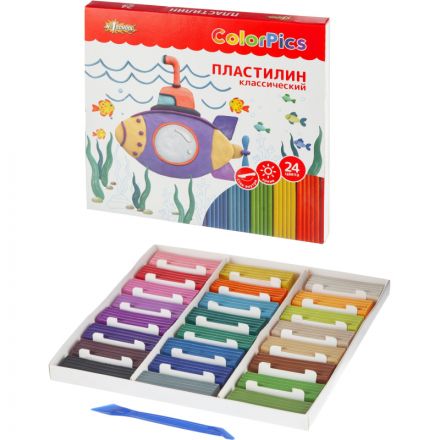 Пластилин №1 School ColorPics набор 24 цв, 480г, со стеком, картон Пластилин №1 School ColorPics набор 24 цв, 480г, со стеком, картон