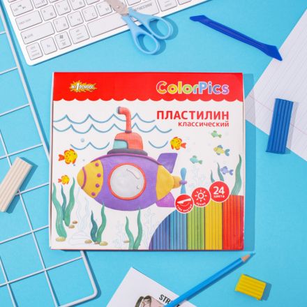 Пластилин №1 School ColorPics набор 24 цв, 480г, со стеком, картон Пластилин №1 School ColorPics набор 24 цв, 480г, со стеком, картон