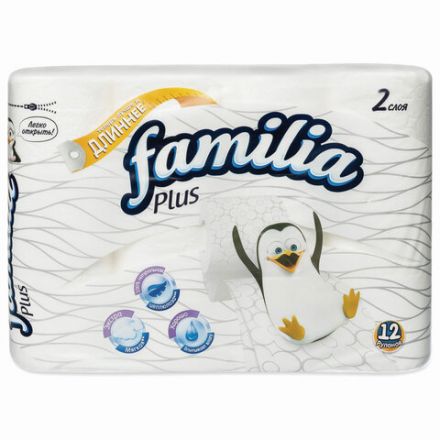 Бумага туалетная бытовая, спайка 12 шт., 2-слойная (12х20,4 м), FAMILIA PLUS, белая, 5080964