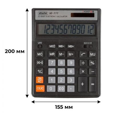 Калькулятор настольный ПОЛН/Р Attache AF-777,12р,дв.пит,200x155мм, черный