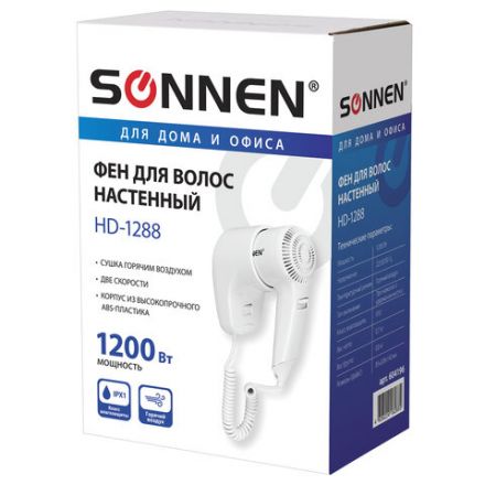 Фен для волос настенный SONNEN HD-1288, 1200 Вт, пластиковый корпус, 2 скорости, белый, 604196 Фен для волос настенный SONNEN HD-1288, 1200 Вт, пластиковый корпус, 2 скорости, белый, 604196