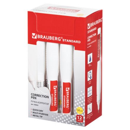 Ручка-корректор BRAUBERG, 14 мл, металлический наконечник, 226820 Ручка-корректор BRAUBERG, 14 мл, металлический наконечник, 226820