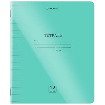 Тетрадь пластиковая обложка (прозрачная) 12 листов, линия, BRAUBERG "Smart Cover", ЗЕЛЕНАЯ, 405020