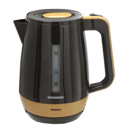 Чайник SONNEN KT-1776, 1,7 л, 2200 Вт, закрытый нагревательный элемент, пластик, черный/горчичный, 453418 Чайник SONNEN KT-1776, 1,7 л, 2200 Вт, закрытый нагревательный элемент, пластик, черный/горчичный, 453418