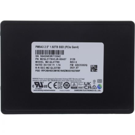 SSD накопитель Samsung PM9A3, 1920GB, U.2, 2.5, NVMe, PCIe 4.0 x4, 3D TLC SSD накопитель Samsung PM9A3, 1920GB, U.2, 2.5, NVMe, PCIe 4.0 x4, 3D TLC