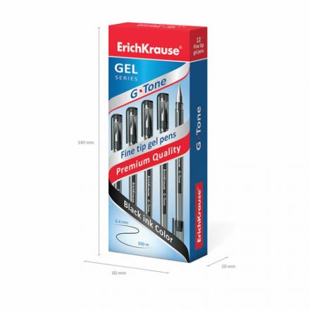 Ручка гелевая ERICH KRAUSE "G-Tone", ЧЕРНАЯ, корпус тонированный черный, узел 0,5 мм, линия письма 0,4 мм, 17810