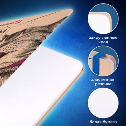 Скетчбук, белая бумага 160 г/м, 145х203 мм, 64 л., резинка, твердый, BRAUBERG ART CLASSIC "Это Кот", 114589