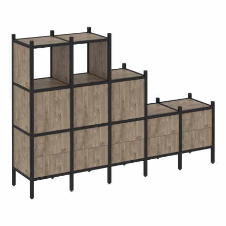Loft Прямой стеллаж наборный VR.L-19 Тиквуд тёмный/Чёрный металл 2110*446*1458
