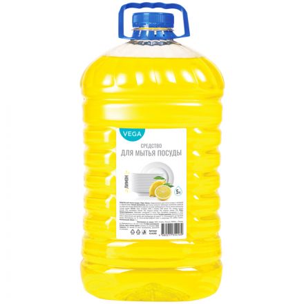 Средство для мытья посуды Vega "Лимон", ПЭТ, 5л Средство для мытья посуды Vega "Лимон", ПЭТ, 5л