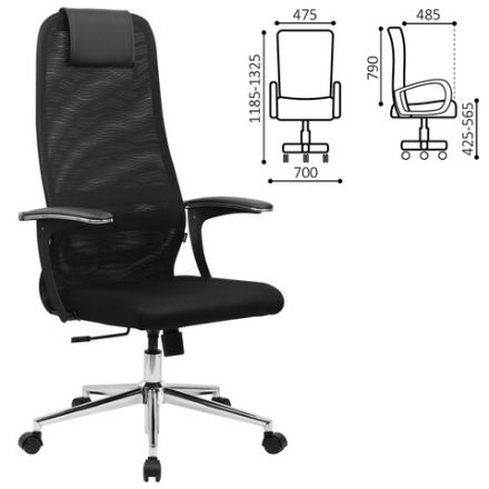 Кресло BRABIX PREMIUM "Ultimate EX-801" хром, плотная двойная сетка Х2, черное, 532917 Кресло BRABIX PREMIUM "Ultimate EX-801" хром, плотная двойная сетка Х2, черное, 532917