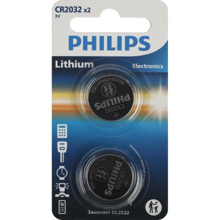 Батарейка Philips CR2032-2BL/CR2032P2/51 литиевые 2шт/уп Батарейка Philips CR2032-2BL/CR2032P2/51 литиевые 2шт/уп