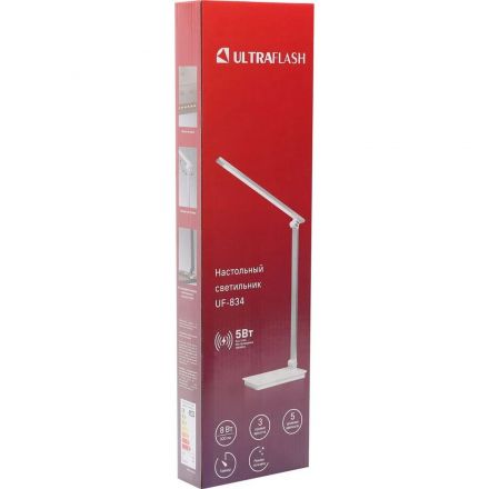 Светильник Ultraflash UF-834 C01 бел (Led настол, 8Вт, 5 ССТ, ночник, зар.)