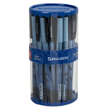 Ручка шариковая BRAUBERG SOFT TOUCH GRIP "NIGHT CITY", СИНЯЯ, мягкое покрытие, узел 0,7 мм, 143712