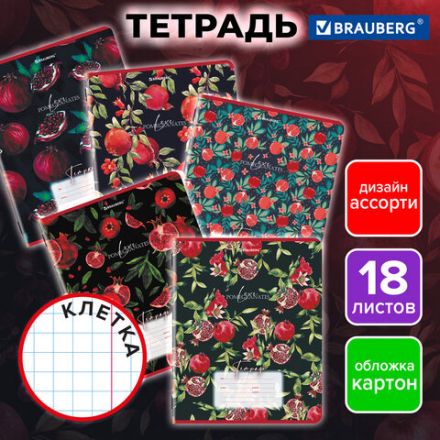 Тетрадь 18 л. BRAUBERG, клетка, обложка картон, ГРАНАТ, 107296 Тетрадь 18 л. BRAUBERG, клетка, обложка картон, ГРАНАТ, 107296
