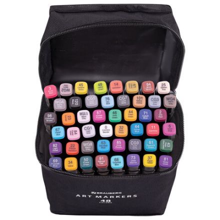 Маркеры для скетчинга двусторонние, НАБОР 48 шт., текстильный чехол, BRAUBERG, 152231 Маркеры для скетчинга двусторонние, НАБОР 48 шт., текстильный чехол, BRAUBERG, 152231