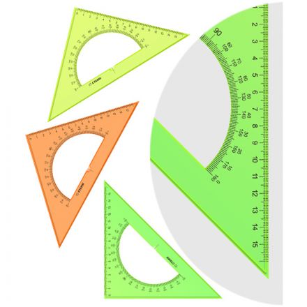 Треугольник 45°, 16см СТАММ, пластиковый, с транспортиром, прозрачный, неоновые цвета, ассорти