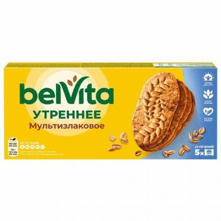 Печенье витаминизированное BELVITA "Утреннее" со злаковыми хлопьями, 225 г, 9001212