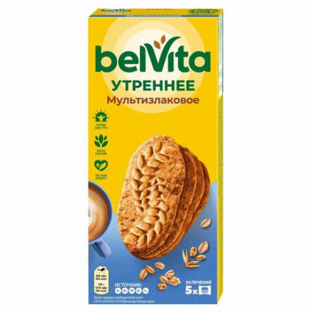 Печенье витаминизированное BELVITA "Утреннее" со злаковыми хлопьями, 225 г, 9001212